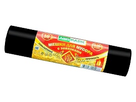 Мешки для мусора 120 л, с завязками, черные, в рулоне 10 шт., ПНД, 15 мкм, 800х750 мм, VIP, Z12010black в Алмате