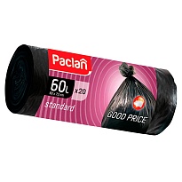 Мешки для мусора 60 л, черные, в рулоне 20 шт., ПНД, 7,4 мкм, 720х600 мм, PACLAN, 600820 в Алмате