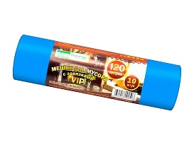 Мешки для мусора 120 л, с завязками, синие, в рулоне 10 шт., ПНД, 15 мкм, 800х750 мм, VIP, Z12010blue в Алмате