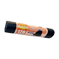 Мешки для мусора 120 л, с завязками, черные, в рулоне 10 шт., ПНД, 16 мкм, 1100х700 мм, Крепак, 4607075710320 в Алмате