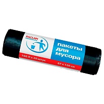 Мешки для мусора 160 л, черные, в рулоне 20 шт., ПВД, 30 мкм, 1200х870 мм, PACLAN Professional, 604082 в Алмате