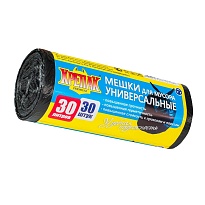 Мешки для мусора 30 л, черные, в рулоне 30 шт., ПНД, 9 мкм, 600х500 мм, Крепак, 4607075710108 в Алмате