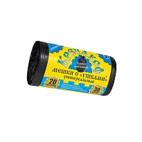Мешки для мусора 20 л, с ушками, черные, в рулоне 30 шт., ПНД, 10 мкм, 550х440 мм, Крепакоф, 4607075710405 в Алмате
