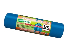 Мешки для мусора 120 л, синие, в рулоне 10 шт., ПНД, 14 мкм, 1100х700 мм, EXTRA, ex1201802 в Алмате