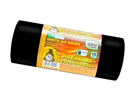 Мешки для мусора 300 л, черные, в рулоне 10 шт., ПВД 70 мкм, 1400х1000 мм, PREMIUM+, 30010160 в Алмате