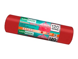 Мешки для мусора 120 л, красные, в рулоне 10 шт., ПНД, 14 мкм, 1100х700 мм, EXTRA, ex1201805 в Алмате