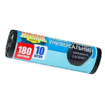 Мешки для мусора 180 л, с ушками, черные, в рулоне 10 шт., ПНД, 20 мкм, 1150х800 мм, Крепак, 4607075710498 в Алмате