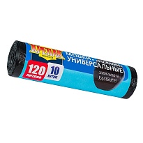 Мешки для мусора 120 л, с ушками, черные, в рулоне 10 шт., ПНД, 15 мкм, 1100х700 мм, Крепак, 4607075710474 в Алмате