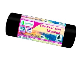 Мешки для мусора 30 л, черные, в рулоне 20 шт., ПНД, 7 мкм, 600х500 мм, MIRPACK Classik, 302040 в Алмате