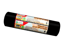 Мешки для мусора 120 л, черные, в рулоне 10 шт., ПНД, 12 мкм, 1100х700 мм, MIRPACK Classik, 1201011 в Алмате