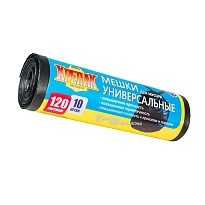 Мешки для мусора 120 л, черные, в рулоне 10 шт., ПНД, 15 мкм, 1100х700 мм, Крепак, 4607075710214 в Алмате