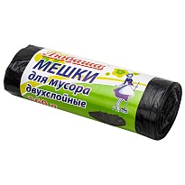 Мешки для мусора 160 л, черные, в рулоне 10 шт., ПВД, 23 мкм, 1200х900 мм, Любаша, 607681 в Алмате