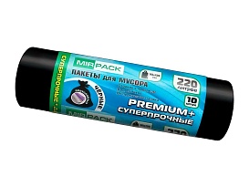Мешки для мусора 220 л, черные, в рулоне 10 шт., ПВД, 45 мкм, 1250х930 мм, PREMIUM+, 2201068 в Алмате