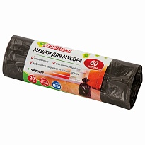 Мешки для мусора 60 л, черные, в рулоне 20 шт., ПНД, 5 мкм, 650х570 мм, Любаша, 605331 в Алмате