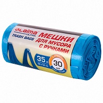 Мешки для мусора 35 л, с ручками, синие, в рулоне 30 шт., ПНД, 9 мкм, 540х500 мм, LAIMA ULTRA, 607683 в Алмате