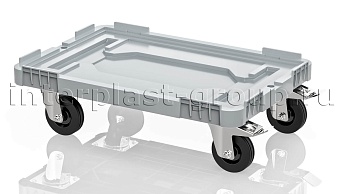 Тележка пластиковая сплошная 2 колеса с тормозом серая в Алмате