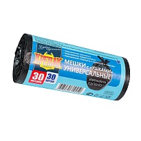Мешки для мусора 30 л, с ушками, черные, в рулоне 30 шт., ПНД, 9 мкм, 600х500 мм, Крепак, 4607075710450 в Алмате