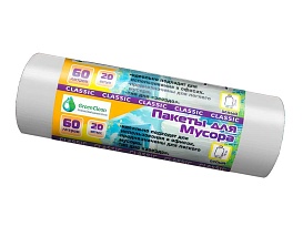 Мешки для мусора 60 л, белые, в рулоне 20 шт., ПНД, 7 мкм, 700х600 мм, MIRPACK Classik, 602052 в Алмате