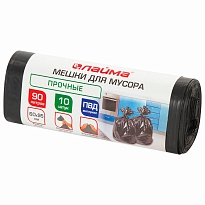 Мешки для мусора 90 л, черные, в рулоне 10 шт., ПВД, 25 мкм, 950х600 мм, LAIMA, 605332 в Алмате