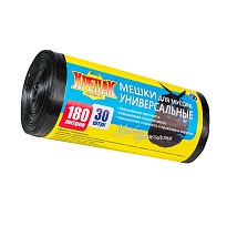 Мешки для мусора 180 л, черные, в рулоне 30 шт., ПНД, 20 мкм, 1150х800 мм, Крепак, 4607075710139 в Алмате