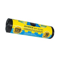 Мешки для мусора 120 л, с ушками, черные, в рулоне 10 шт., ПНД, 13 мкм, 1050х680 мм, Крепакоф, 4607075710252 в Алмате