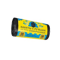 Мешки для мусора 30 л, с ручками, черные, в рулоне 30 шт., ПНД, 9 мкм, 620х480 мм, Крепакоф, 4607075710665 в Алмате