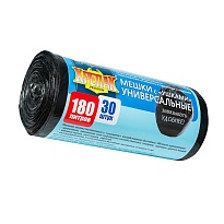 Мешки для мусора 180 л, с ушками, черные, в рулоне 30 шт., ПНД, 20 мкм, 1150х800 мм, Крепак, 4607075710399 в Алмате