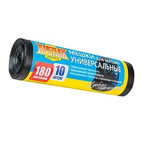 Мешки для мусора 180 л, черные, в рулоне 10 шт., ПНД, 20 мкм, 1150х800 мм, Крепак, 4607075710481 в Алмате