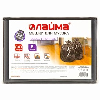 Мешки для мусора 240 л, черные, в пачке 5 шт., ПВД 60 мкм, 1400х900 мм, LAIMA, 601394 в Алмате