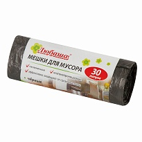 Мешки для мусора 30 л, черные, в рулоне 20 шт., ПНД, 5 мкм, 550х470 мм, Любаша эконом, 605329 в Алмате