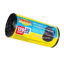 Мешки для мусора 120 л, черные, в рулоне 30 шт., ПНД, 15 мкм, 1100х700 мм, Крепак, 4607075710122 в Алмате