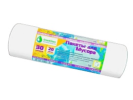 Мешки для мусора 30 л, белые, в рулоне 20 шт., ПНД, 7 мкм, 600х500 мм, MIRPACK Classik, 302042 в Алмате