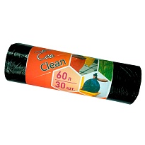 Мешки для мусора 60 л, черные, в рулоне 30 шт., ПНД, 6 мкм, 640х580 мм, Концепция Быта EcoClean, 603890 в Алмате