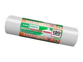 Мешки для мусора 120 л, белые, в рулоне 10 шт., ПНД, 14 мкм, 1100х700 мм, EXTRA, ex1201803 в Алмате