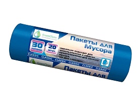Мешки для мусора 30 л, синие, в рулоне 20 шт., ПНД, 7 мкм, 600х500 мм, MIRPACK Classik, 302041 в Алмате