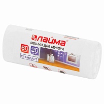 Мешки для мусора 60 л, белые, в рулоне 20 шт., ПНД, 7 мкм, 680х580 мм, LAIMA, 605539 в Алмате