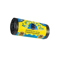 Мешки для мусора 30 л, с ушками, черные, в рулоне 30 шт., ПНД, 8 мкм, 580х460 мм, Крепакоф, 4607075710238 в Алмате