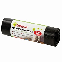 Мешки для мусора 180 л, черные, в рулоне 10 шт., ПВД, 24 мкм, 1060х800 мм, Любаша, 605336 в Алмате