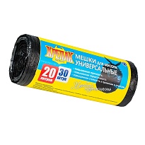 Мешки для мусора 20 л, черные, в рулоне 30 шт., ПНД, 10 мкм, 550х440 мм, Крепак, 4607075710092 в Алмате