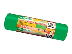 Мешки для мусора 120 л, зеленые, в рулоне 10 шт., ПНД, 14 мкм, 1100х700 мм, EXTRA, ex1201804 в Алмате