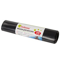 Мешки для мусора 240 л, черные, в рулоне 5 шт., ПВД 30 мкм, 1300х900 мм, Любаша, 605338 в Алмате