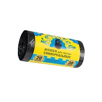 Мешки для мусора 20 л, с ушками, черные, в рулоне 30 шт., ПНД, 10 мкм, 550х440 мм, Крепакоф, 4607075710221 в Алмате